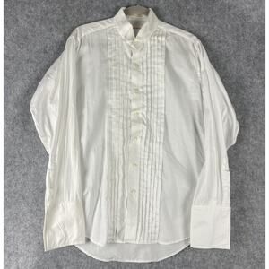 VTG Bracci Tux Shirt Mens 15.5 33 White Herringbone Pima Cotton Formal Wedding
